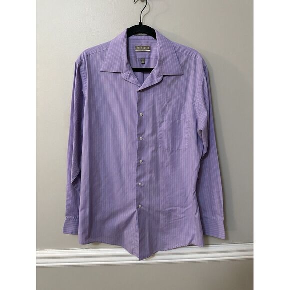 Van Heusen Mens Dress‎ Shirt Size16.5, 34/35 Purple Microcheck Wrinkle Free Flex - Picture 1 of 5